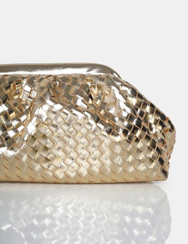 Public Desire The Project Metallic Gold Weave Clutch Bag