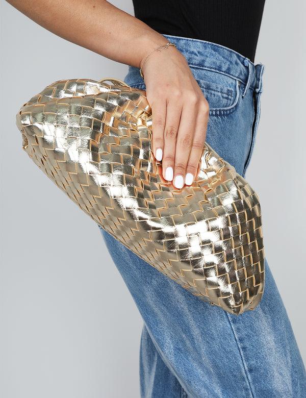 Public Desire The Project Metallic Gold Weave Clutch Bag