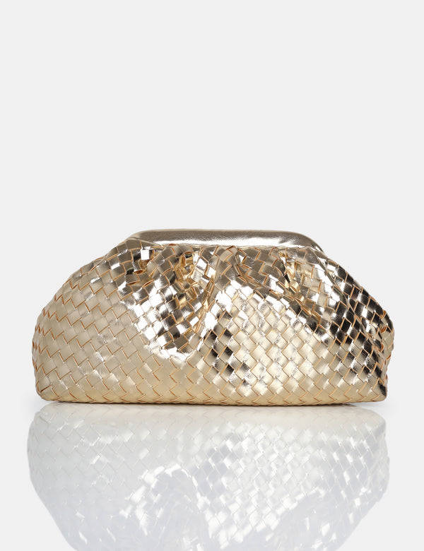 public desire The Project Metallic Gold Weave Clutch Bag