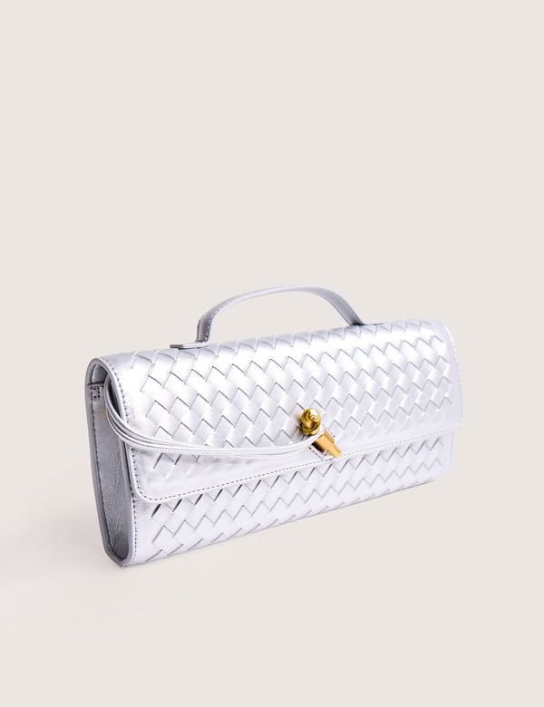 Public Desire The Rose Metallic Silver Weave Rectangle Clutch Bag