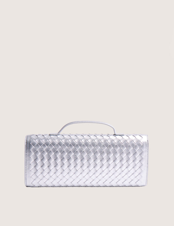 Public Desire The Rose Metallic Silver Weave Rectangle Clutch Bag