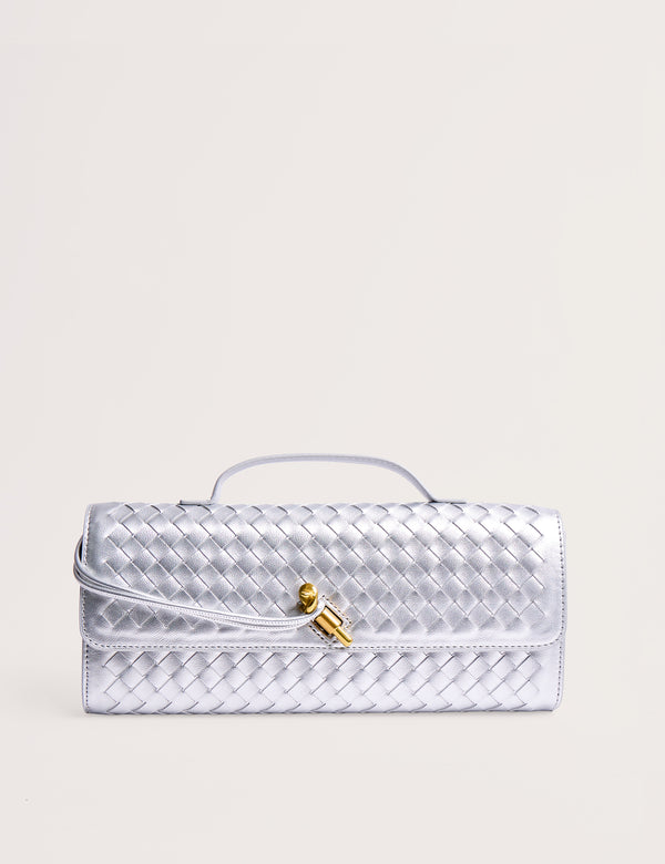 public desire The Rose Metallic Silver Weave Rectangle Clutch Bag