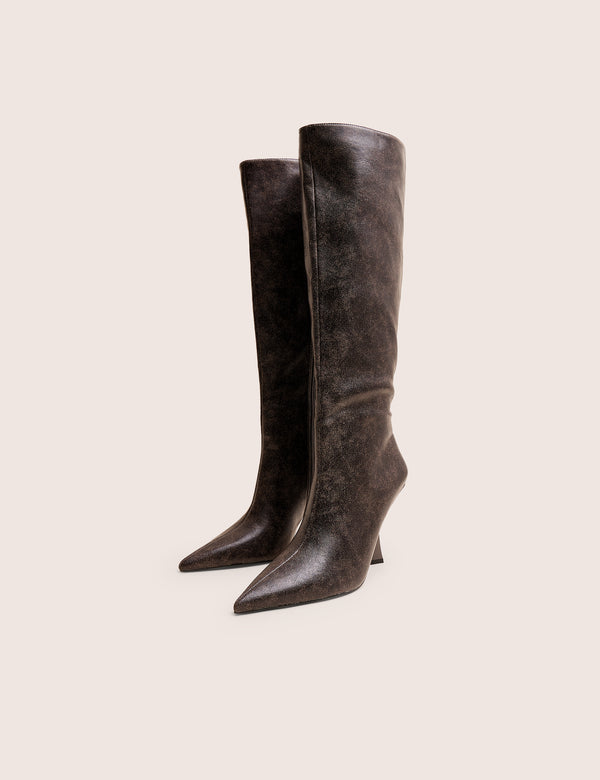 Public Desire Third Date Brown Pointed Toe Knee High Boots