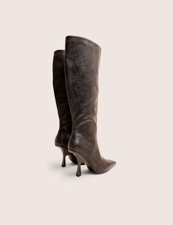 Public Desire Third Date Brown Pointed Toe Knee High Boots