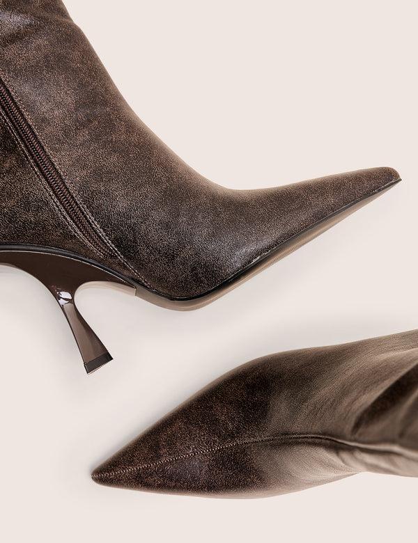 Public Desire Third Date Brown Pointed Toe Knee High Boots