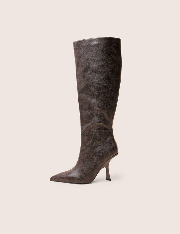 public desire Third Date Brown Pointed Toe Knee High Boots