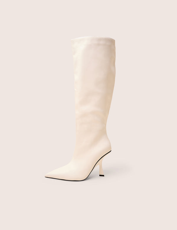 public desire Third Date White Pointed Toe Knee High Boots