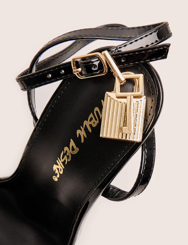 Public Desire Ti Amo Black Padlock Detail Barely Heels