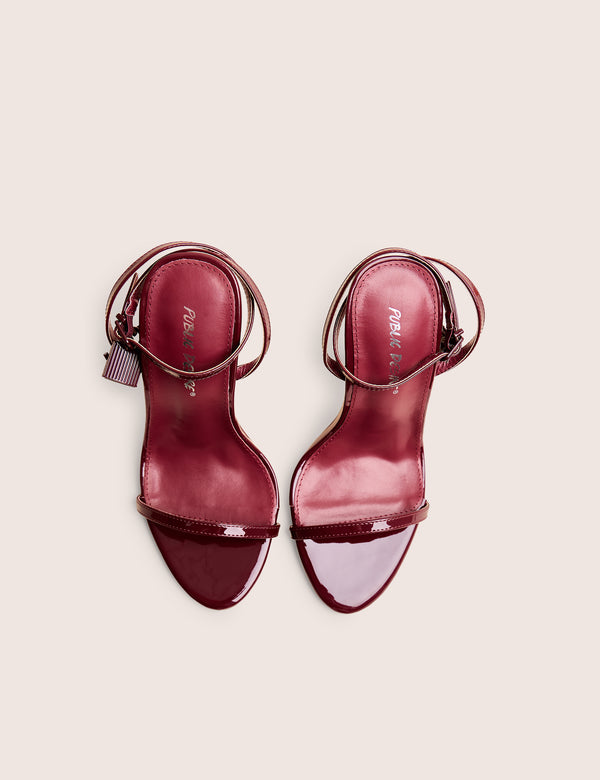 Public Desire Ti Amo Burgundy Padlock Detail Barely There Pointed Toe Stiletto Heels