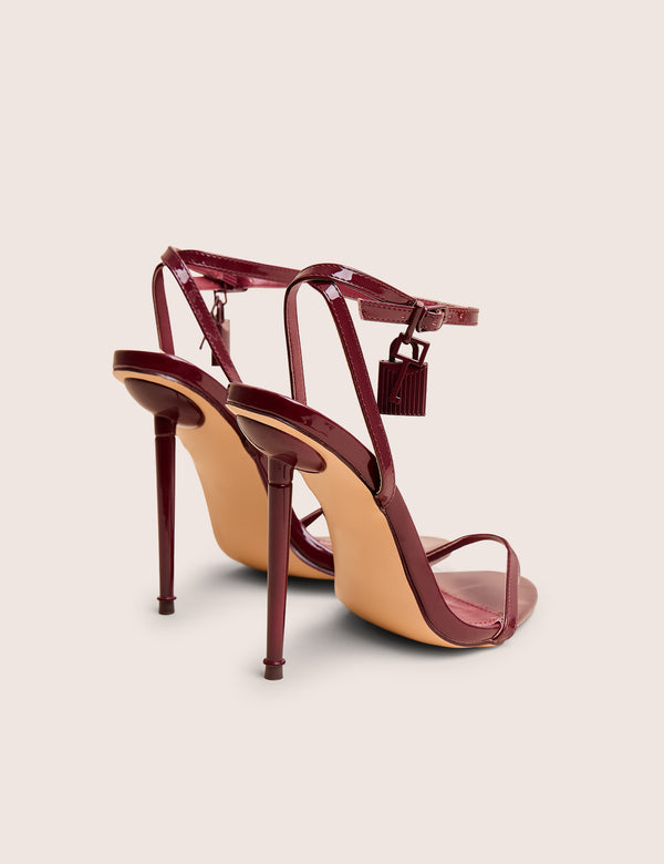 Public Desire Ti Amo Burgundy Padlock Detail Barely There Pointed Toe Stiletto Heels
