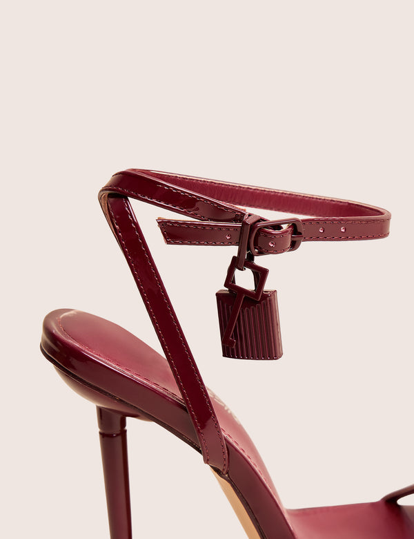 Public Desire Ti Amo Burgundy Padlock Detail Barely There Pointed Toe Stiletto Heels