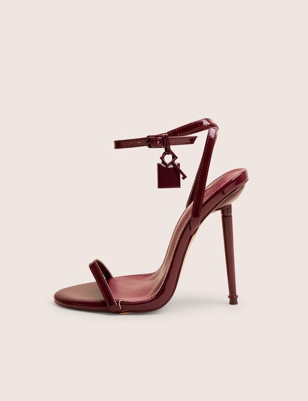 public desire Ti Amo Burgundy Padlock Detail Barely There Pointed Toe Stiletto Heels