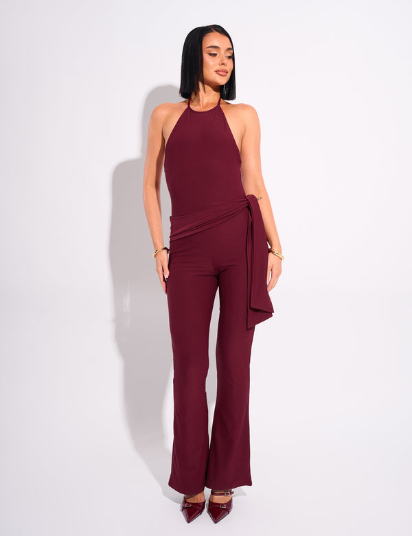 public desire Tie Back Luxe Slinky Jumpsuit Burgundy