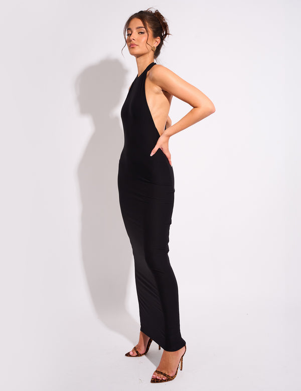 Public Desire Tie Back Luxe Slinky Maxi Dress Black