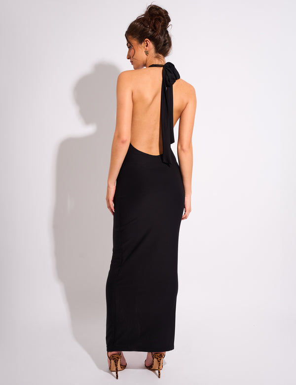 Public Desire Tie Back Luxe Slinky Maxi Dress Black