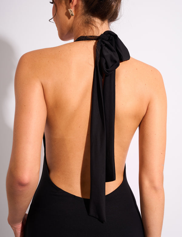 Public Desire Tie Back Luxe Slinky Maxi Dress Black