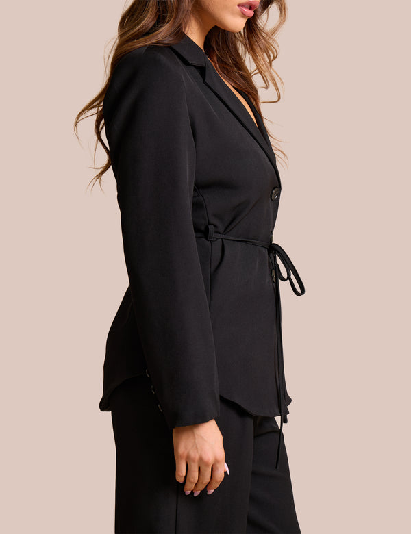 Public Desire Tie Detail Single Breasted Blazer Black