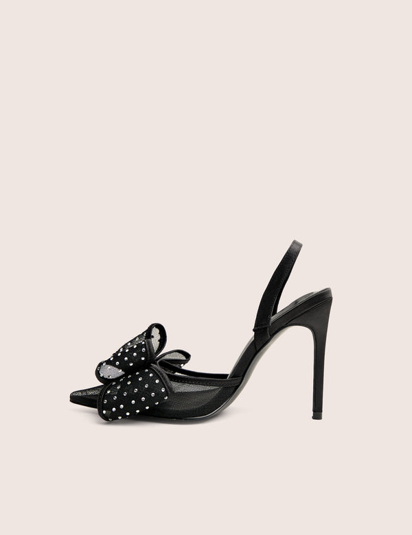 public desire Trisha Black Mesh Bow Diamante Detail Sling Back Court Heels public desire Trisha Black Mesh Bow Diamante Detail Sling Back Court Heels
