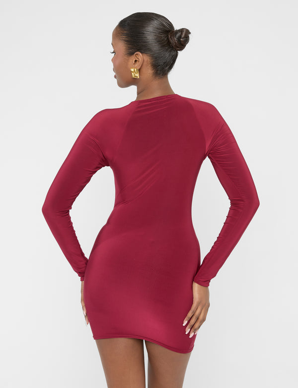 Public Desire Twist Detail Plunge Mini Dress Burgundy