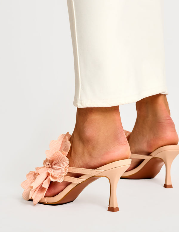 Public Desire Varley Peach 3-D Flower Mule Mid Heels