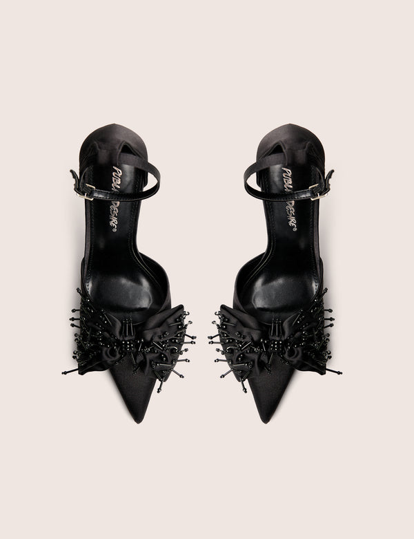 Public Desire Verde Black Ankle Strap Bow Detail High Heels