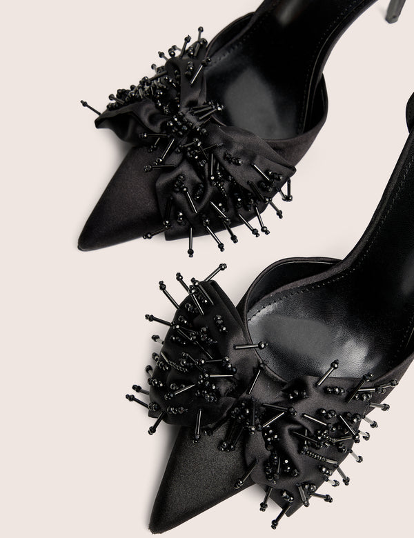 Public Desire Verde Black Ankle Strap Bow Detail High Heels