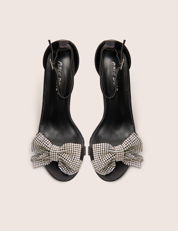 Public Desire Vermillion Black Bow Detail Round Toe Stiletto Heels