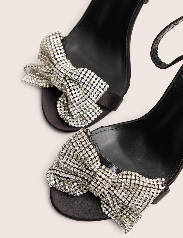 Public Desire Vermillion Black Bow Detail Round Toe Stiletto Heels