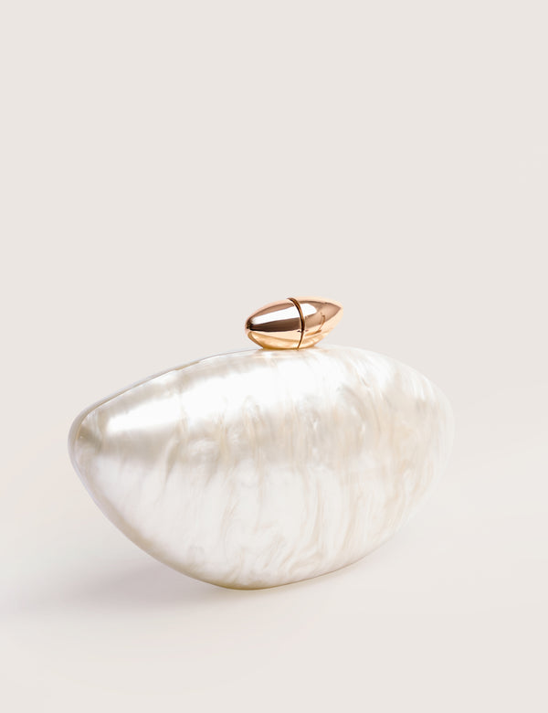Public Desire Violet Cream Marble Oval Clutch Bag Cream