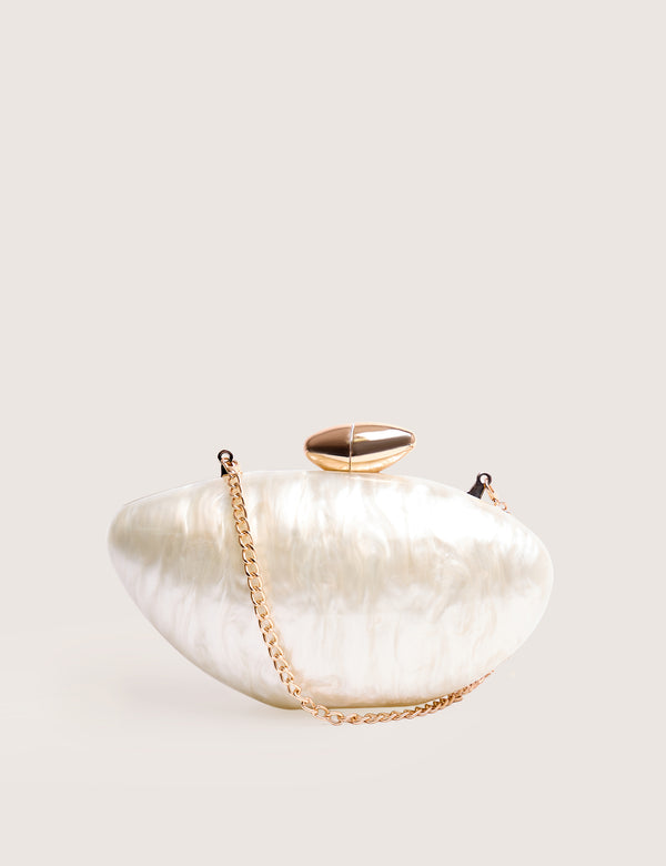 Public Desire Violet Cream Marble Oval Clutch Bag Cream