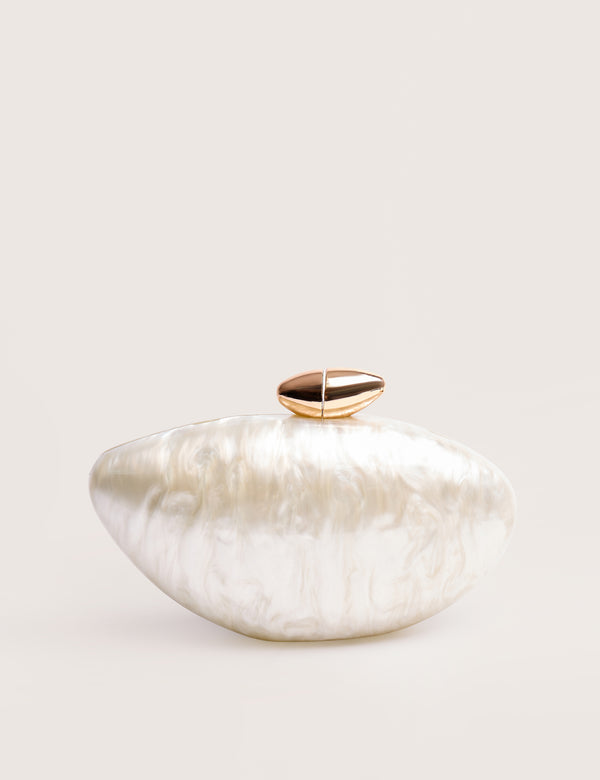 public desire Violet Cream Marble Oval Clutch Bag Cream