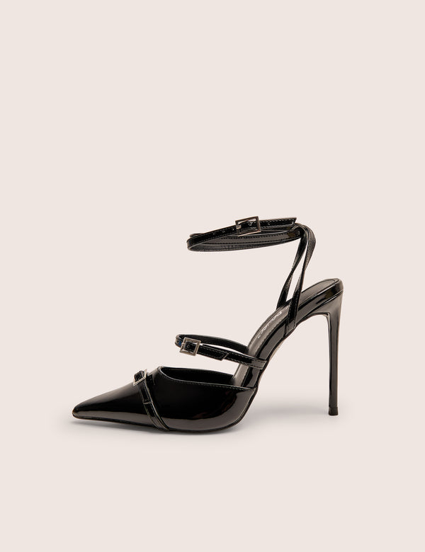 public desire Viper Black Three Strap Buckle Detail Court Heels public desire Viper Black Three Strap Buckle Detail Court Heels