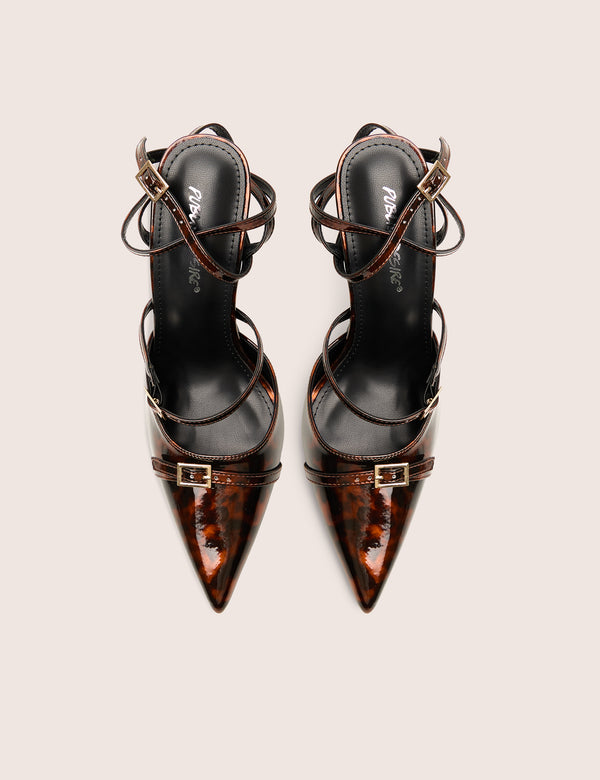 Public Desire Viper Tortoise Print Three Strap Buckle Detail Court Heels