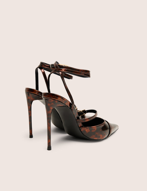 Public Desire Viper Tortoise Print Three Strap Buckle Detail Court Heels
