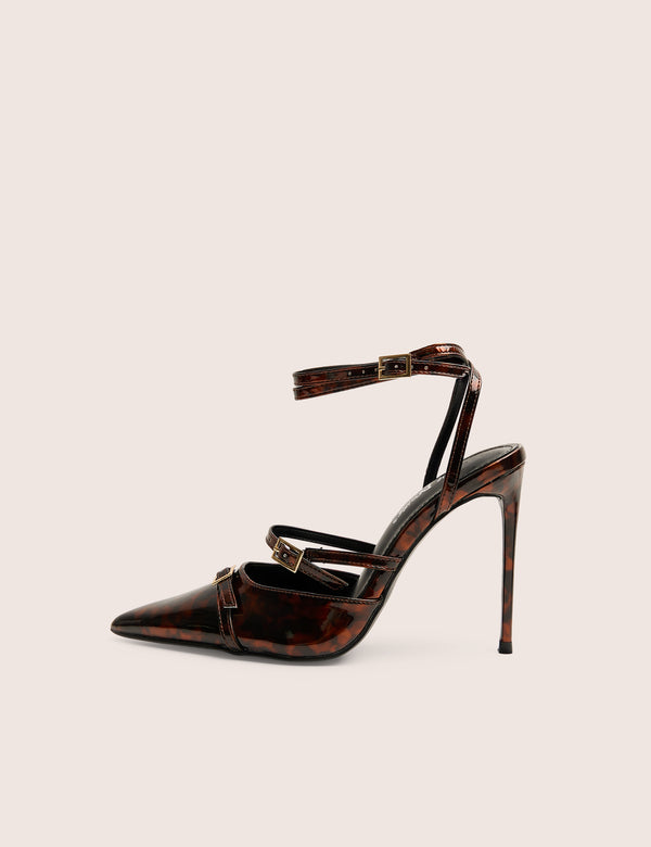 public desire Viper Tortoise Print Three Strap Buckle Detail Court Heels