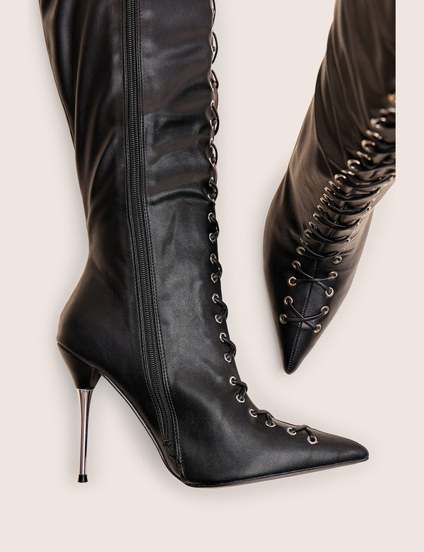 Public Desire Witchcraft Black Lace Up Knee High Boots