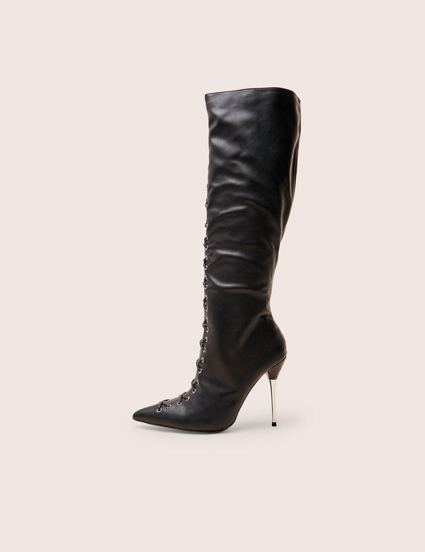 public desire Witchcraft Black Lace Up Knee High Boots