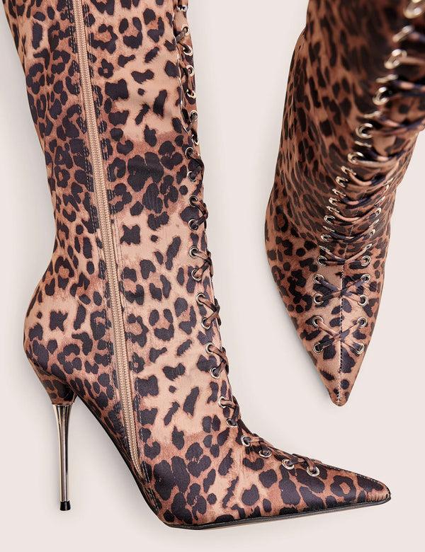 Public Desire Witchcraft Leopard Lace Up Knee High Boots