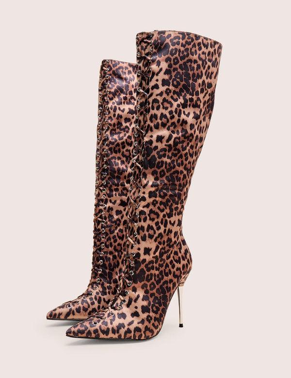 Public Desire Witchcraft Leopard Lace Up Knee High Boots