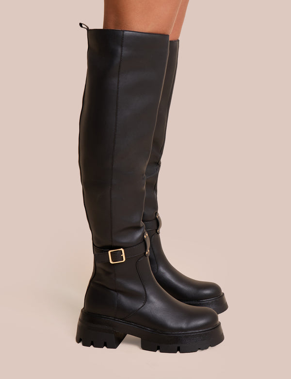 Public Desire Zelda Black Pocket And Zip Detail Over The Knee Boots