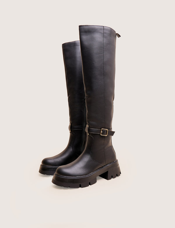 Public Desire Zelda Black Pocket And Zip Detail Over The Knee Boots