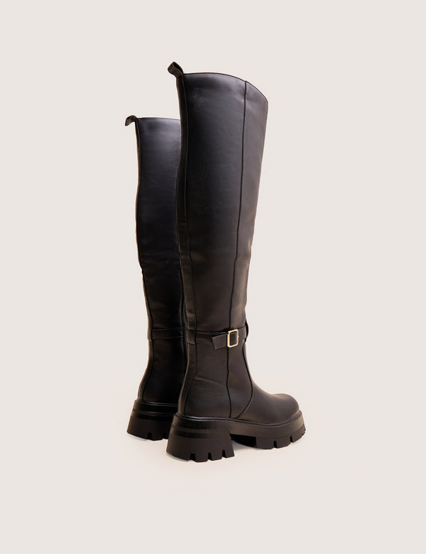 Public Desire Zelda Black Pocket And Zip Detail Over The Knee Boots