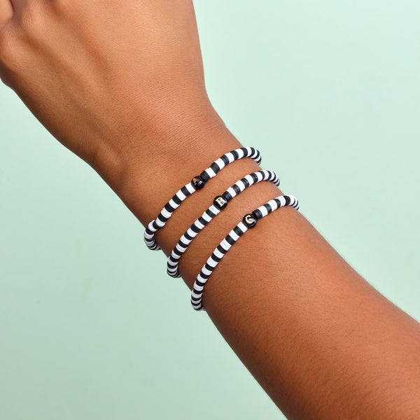 Pura Vida Black And White Alphabet Stretch Bracelet
