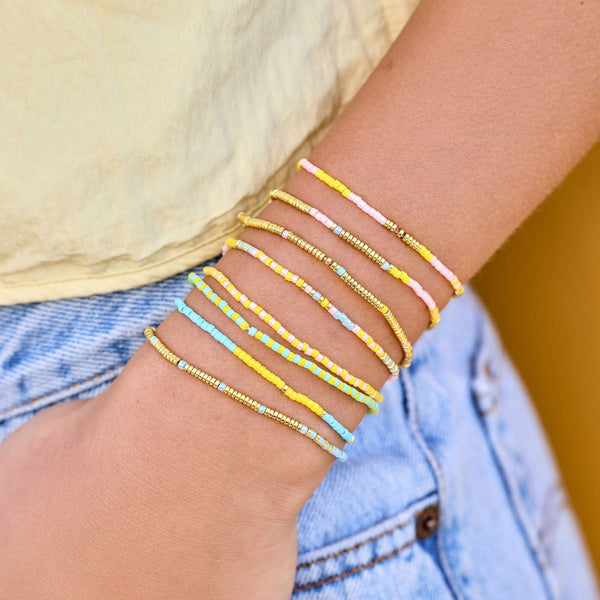 Pura Vida Mixed Bead Sunset Beach Stretch Bracelet Set Of 8