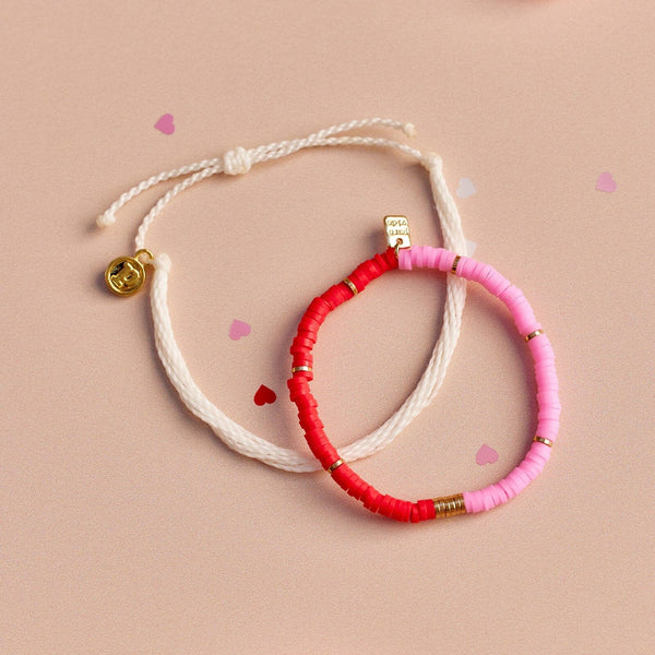 Pura Vida Pink And Red Vinyl Disc Bead Stretch Bracelet Set
