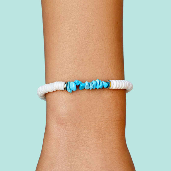 Pura Vida Puka Shell And Turquoise Chip Stretch Bracelet
