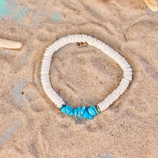 Pura Vida Puka Shell And Turquoise Chip Stretch Bracelet