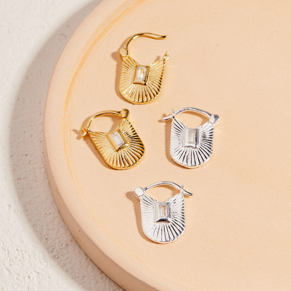 pura vida Baguette Sunburst Hoop Earrings