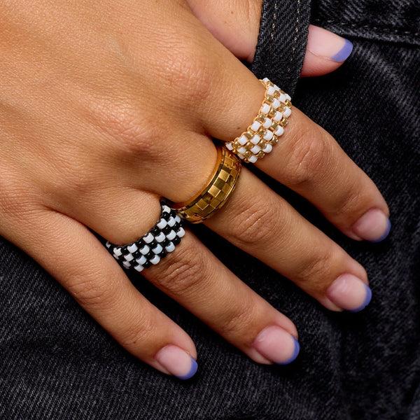 Pura Vida Checkerboard Bead Stretch Ring