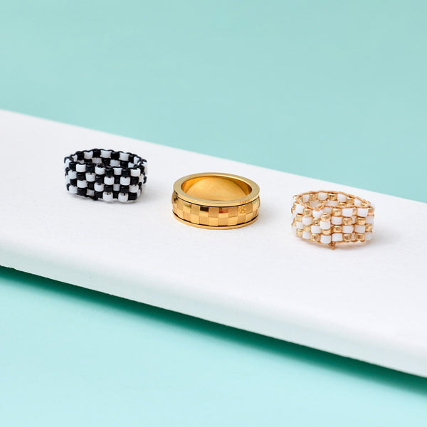 Pura Vida Checkerboard Bead Stretch Ring